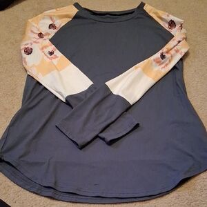 Navy Floral Sleeve Women's Long Sleeve Top